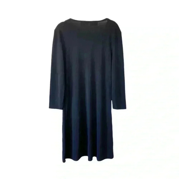Liz Claiborne Black Dress Size Medium Asymmetrical Neckline Long Sleeves Office - Picture 2 of 8